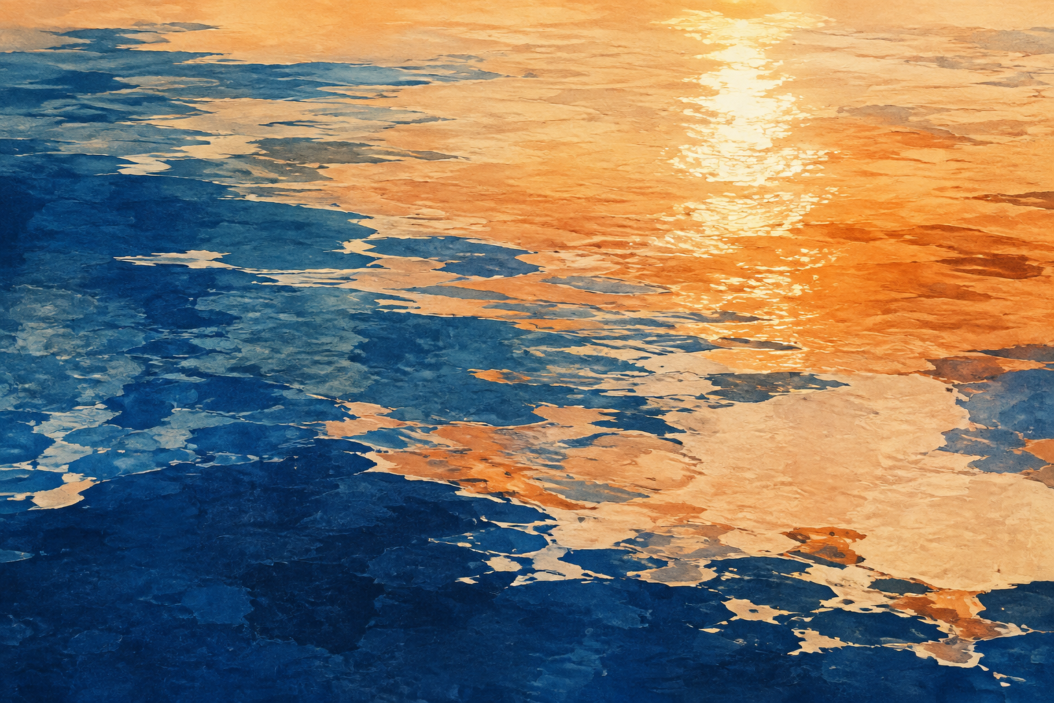 Cobalt and orange reflections moving across sunlit water